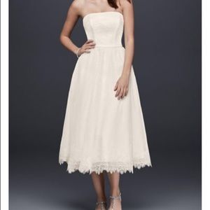 Dotted Tulle Tea-length Wedding Dress w/ Lace